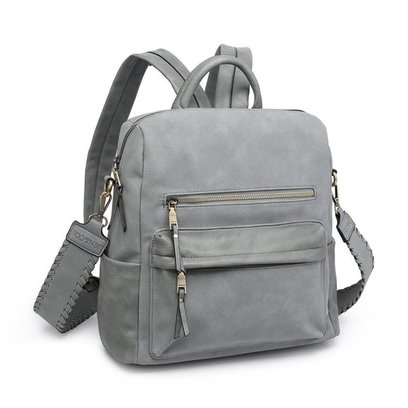 Amelia Grey-Blue Suede Backpack w/ Guitar Strap